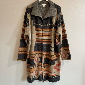 Natural Reflections Women’s 2X Aztec Duster Cardigan Sweater Southwest Knit